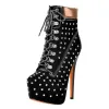 Black Suede Round Toe Rivet Lace-up Ankle Boots sold by Onlymaker