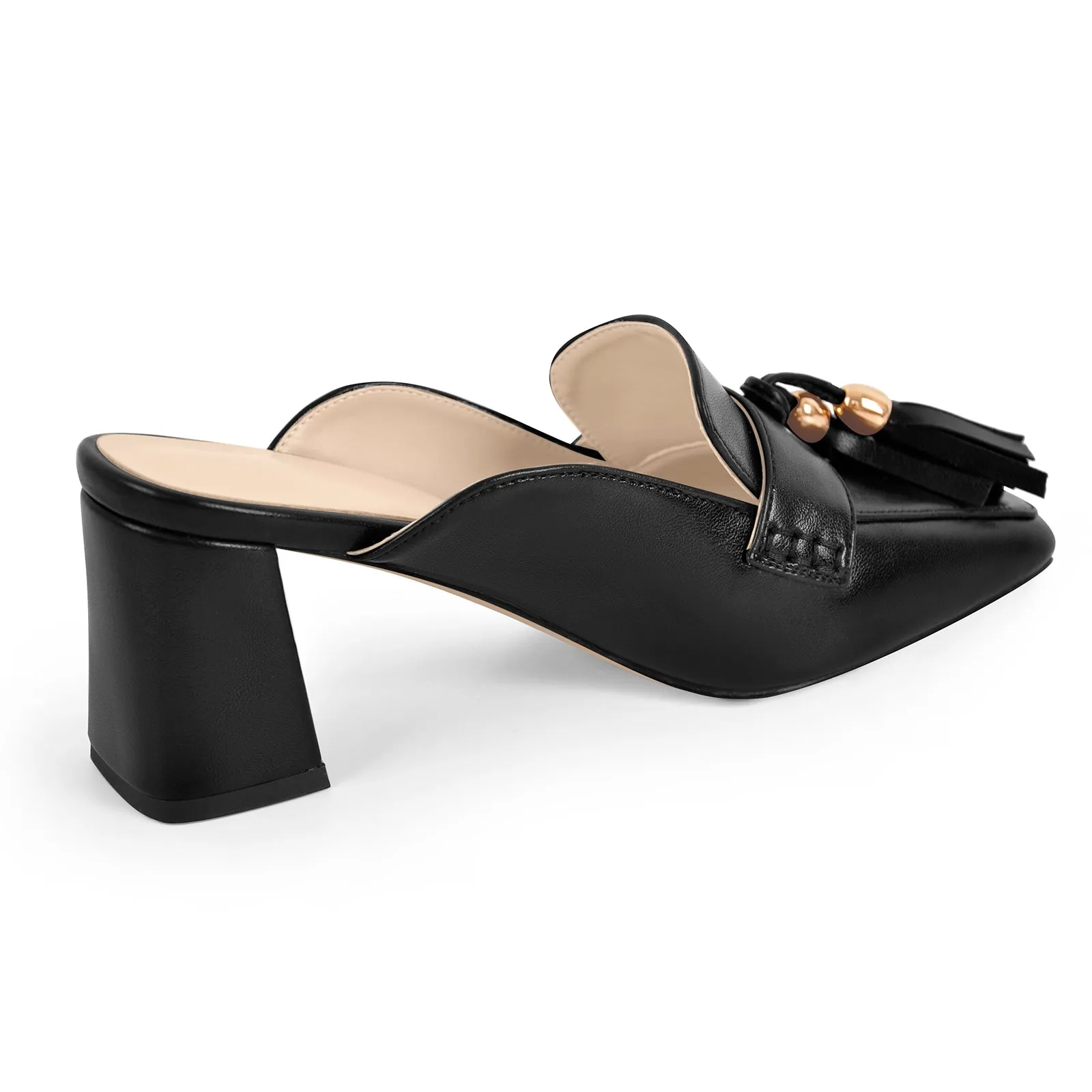 Square Toe Fringe Chunky Heel Mules sold by Onlymaker product image thumbnail 4