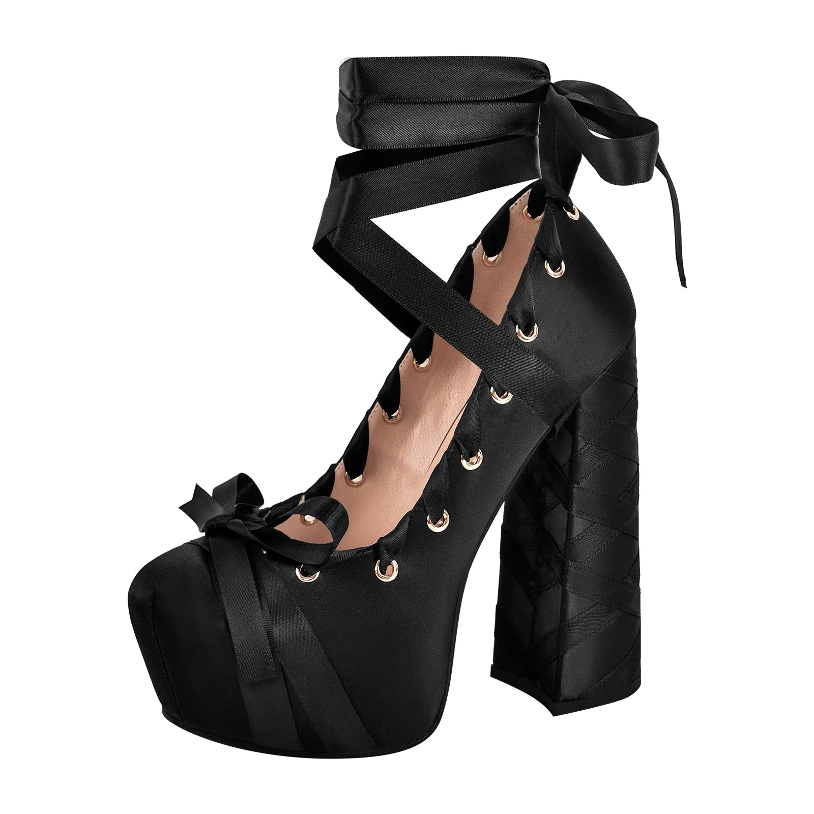 Bow Lolita Platform Lace-up Chunky Heel Pumps sold by Onlymaker product image thumbnail 3