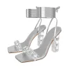 Rhinestone Square Toe Clear Heel Lace-up Sandals sold by Onlymaker