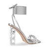 Rhinestone Square Toe Clear Heel Lace-up Sandals sold by Onlymaker
