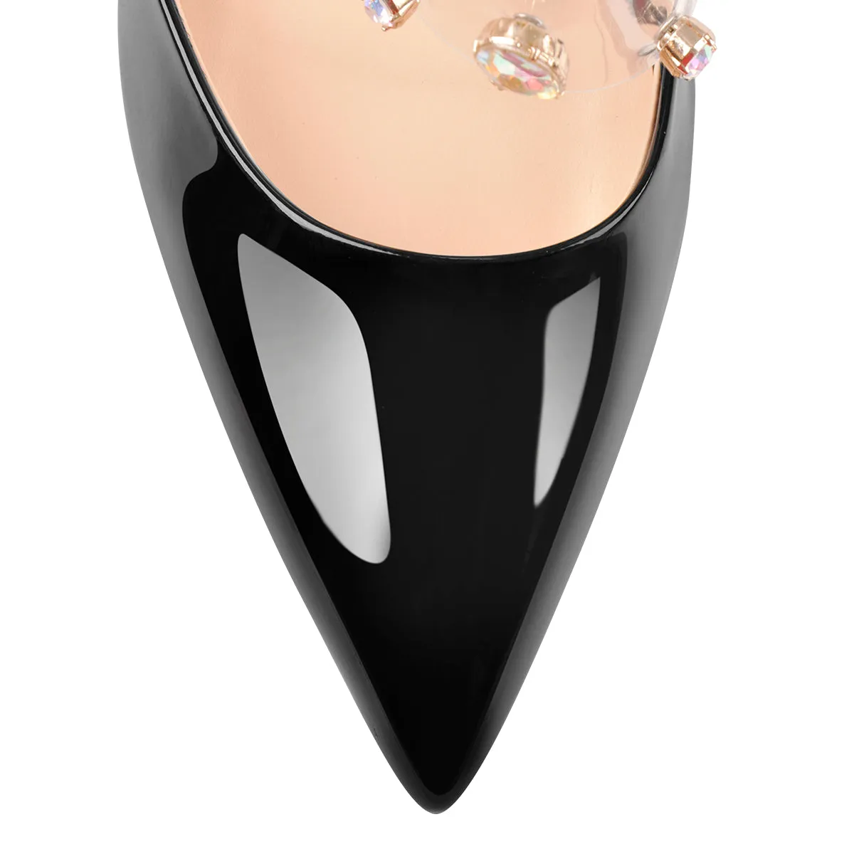 Slip-On Black Patent Leather Rhinestone Straps Pumps Mules sold by Onlymaker product image thumbnail 4