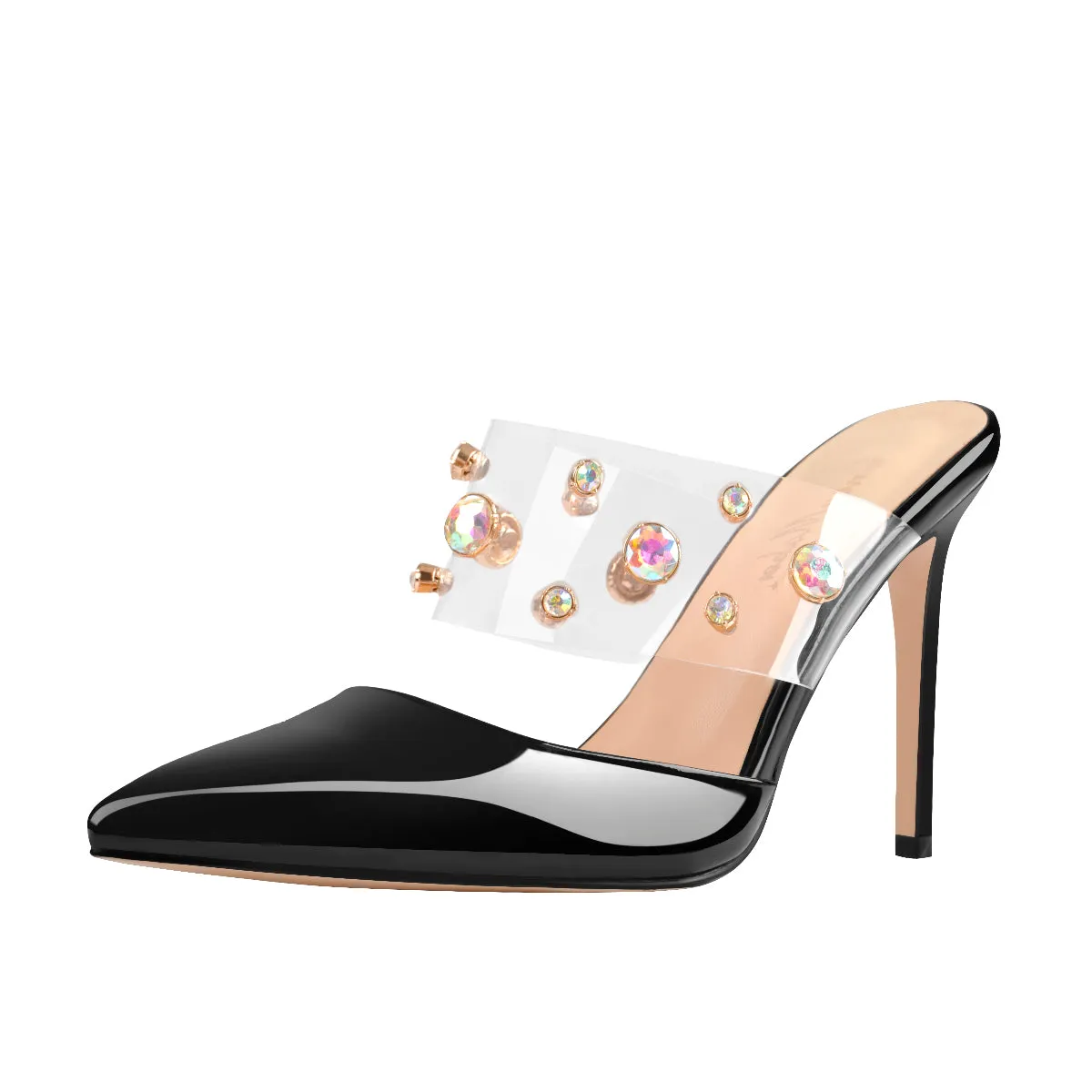 Slip-On Black Patent Leather Rhinestone Straps Pumps Mules sold by Onlymaker