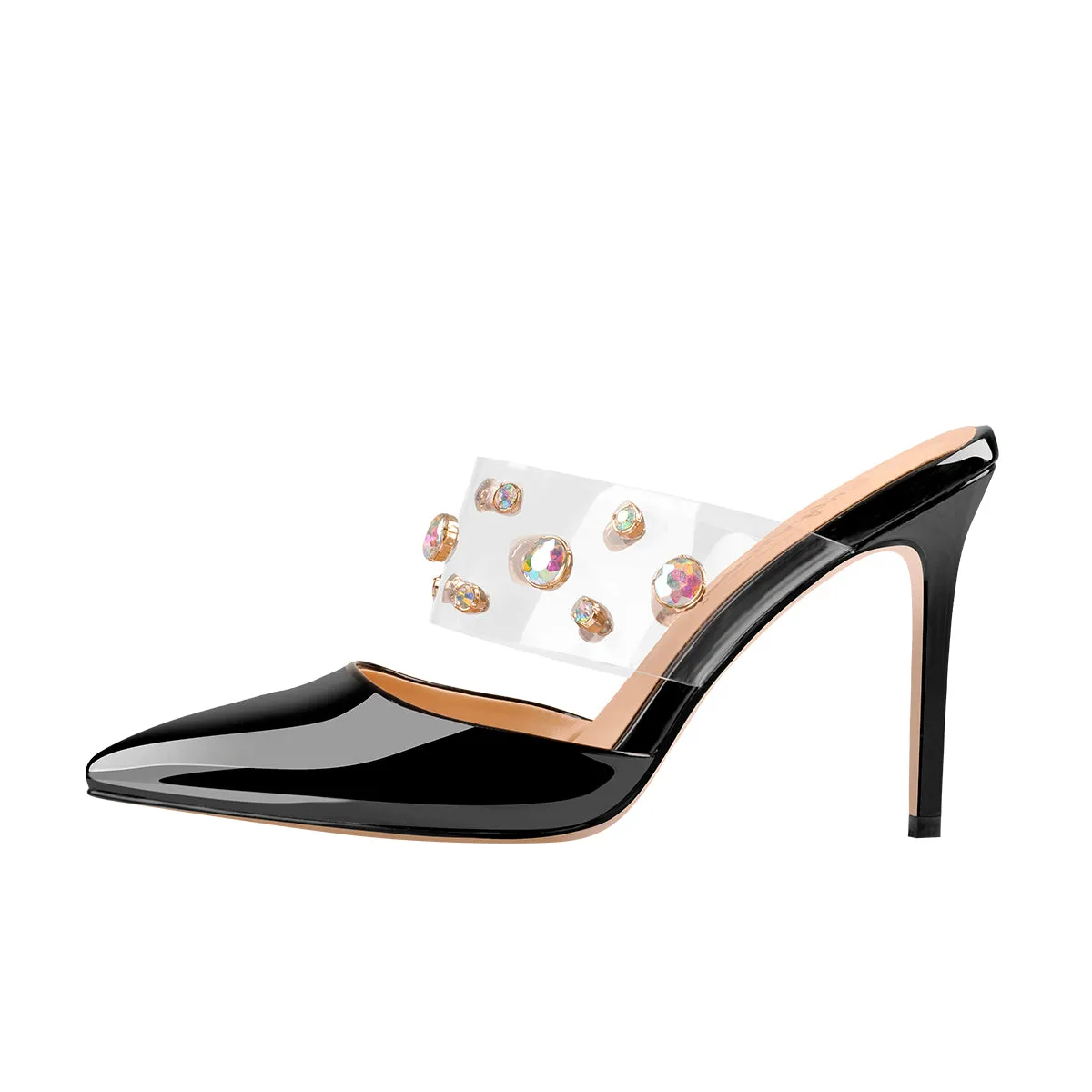 Slip-On Black Patent Leather Rhinestone Straps Pumps Mules sold by Onlymaker product image thumbnail 2