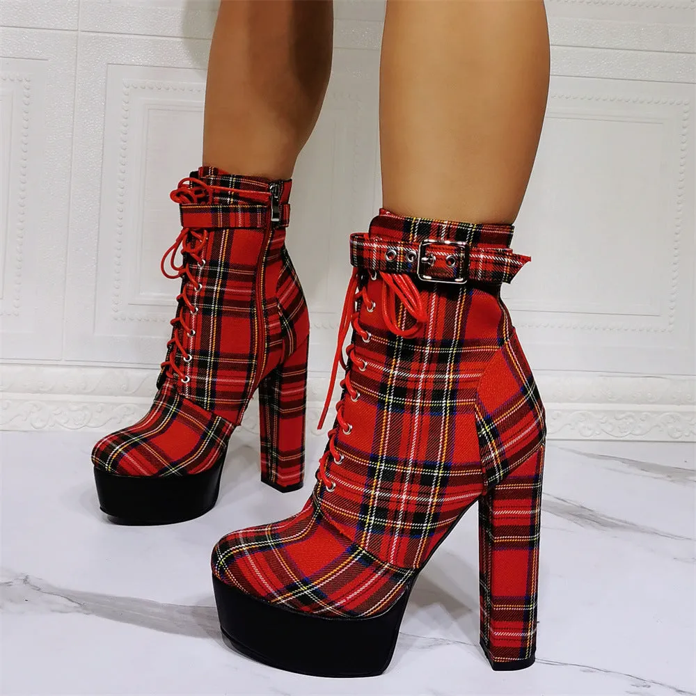 Chunky Heel Plaid Ankle Boots sold by Onlymaker product image thumbnail 5
