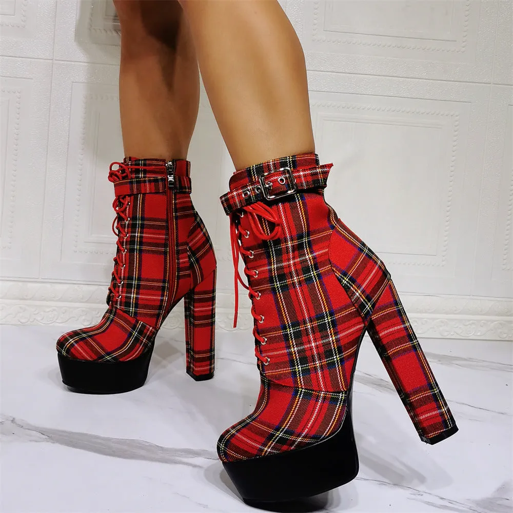 Chunky Heel Plaid Ankle Boots sold by Onlymaker product image thumbnail 3