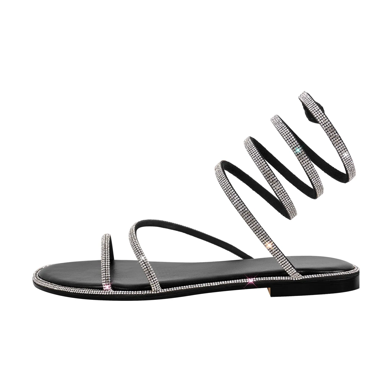 Rhinestone Round Toe Strap Flats sold by Onlymaker