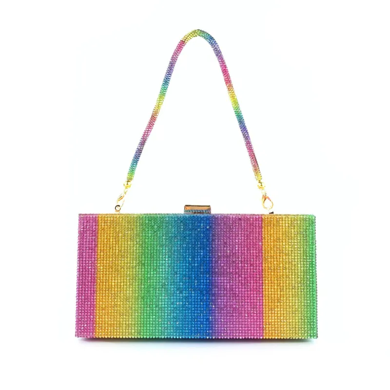 Rainbow Rhinestone Rectangular Handbag sold by Onlymaker