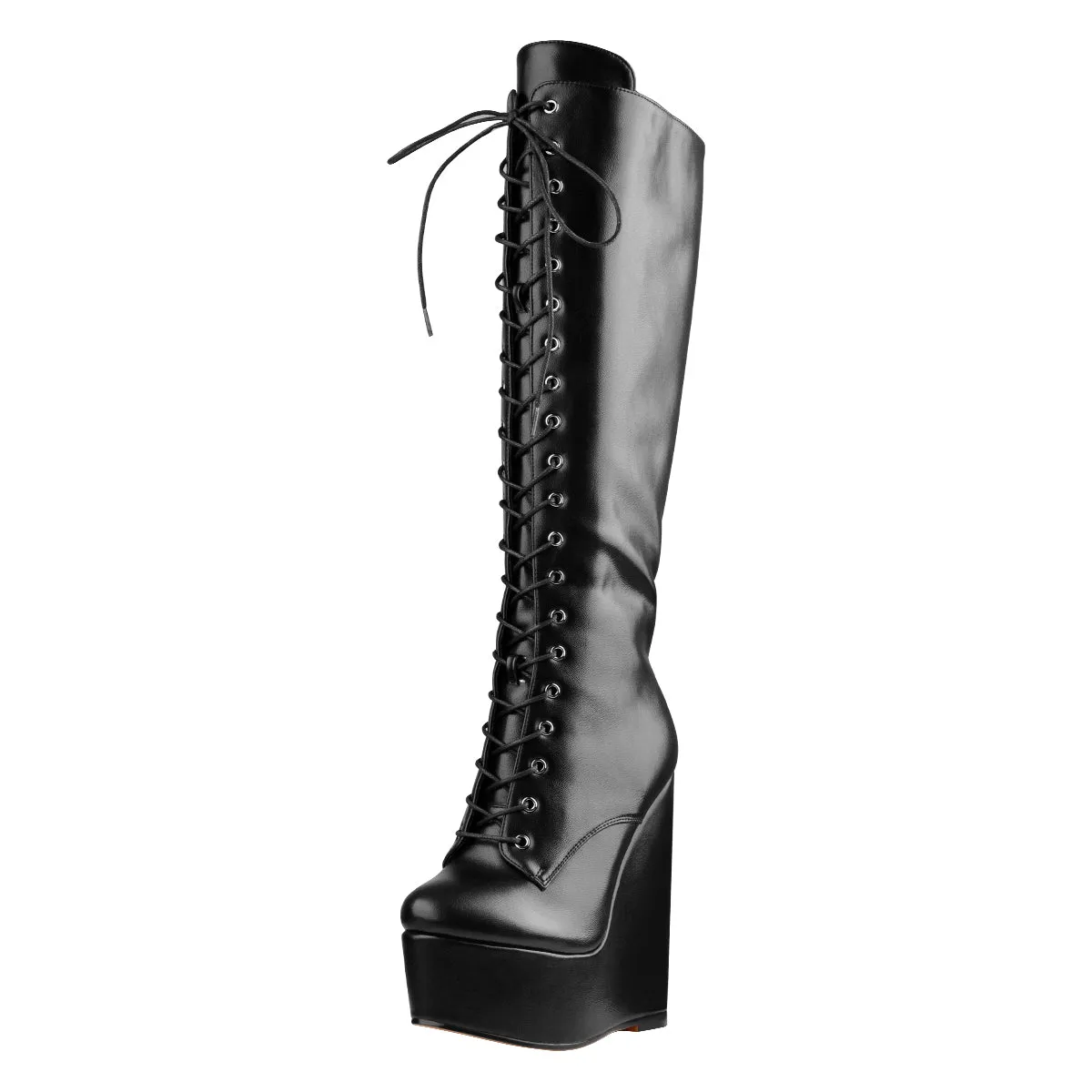 Round Toe Wedge Heel Lace Up Zip Knee High Boots sold by Onlymaker product image thumbnail 2