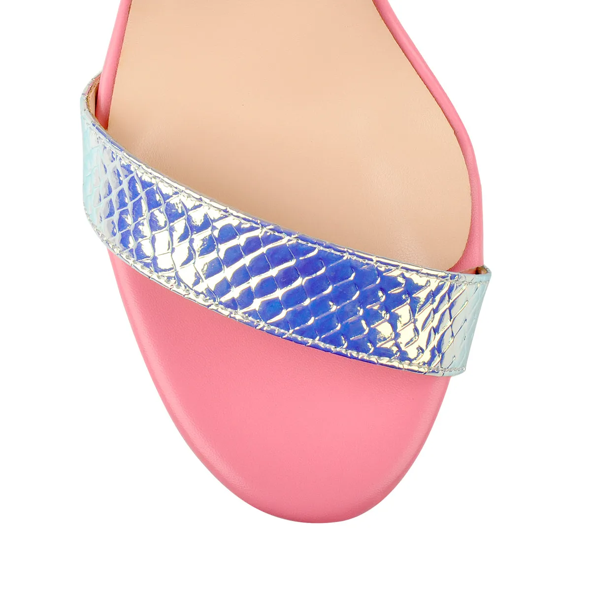 Holographic Snake Pattern Open Toe Platform Chunky Square Heels Ankle Strap Sandals sold by Onlymaker product image thumbnail 3