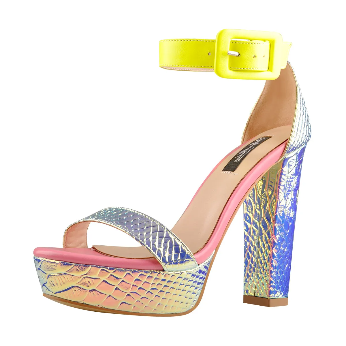 Holographic Snake Pattern Open Toe Platform Chunky Square Heels Ankle Strap Sandals sold by Onlymaker product image thumbnail 2