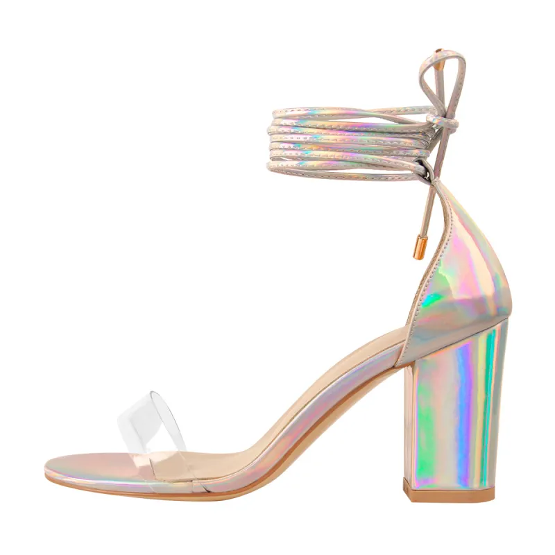 Round Toe Clear Band Strap Chunky Heels Sandals sold by Onlymaker