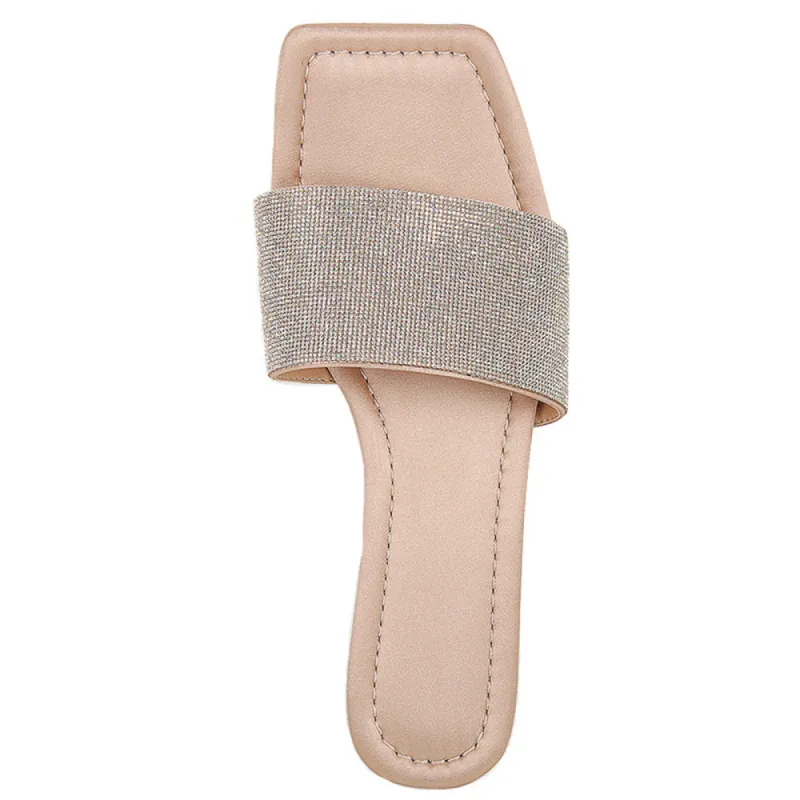 Rhinestone Apricot Flat Slipper Sandals made by Onlymaker