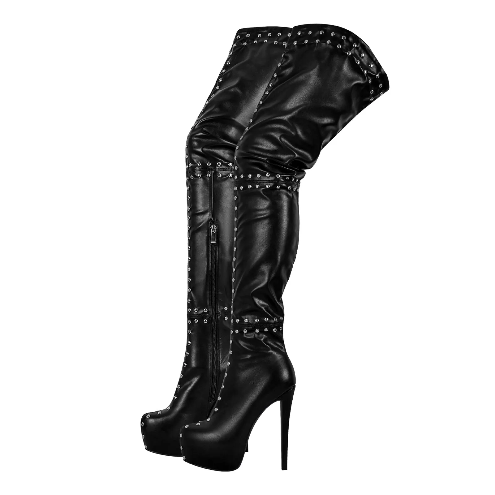 Black Platform Rivets Over The Knee Boots sold by Onlymaker
