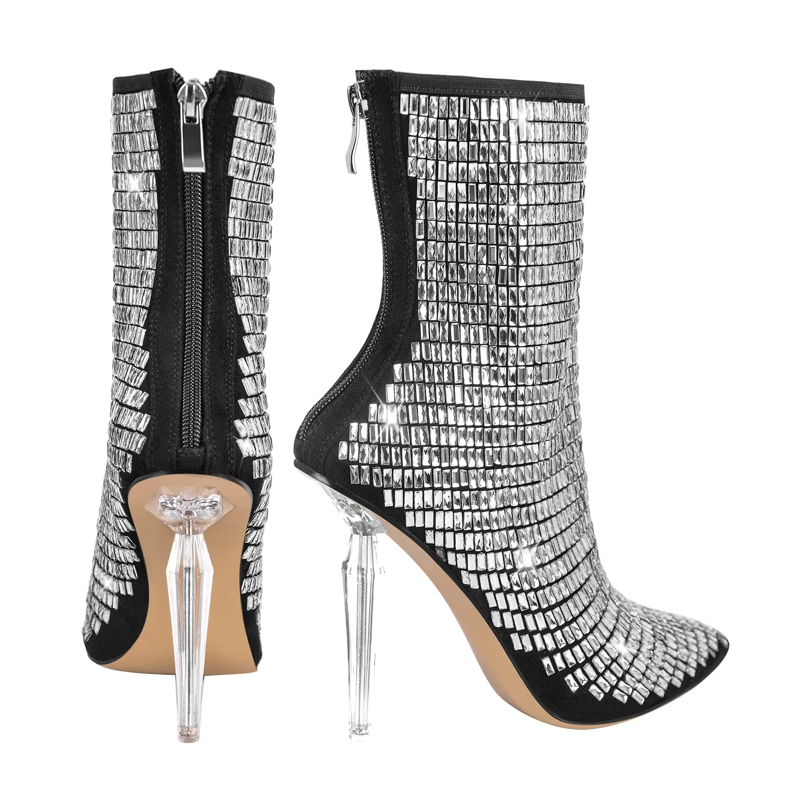 Rhinestone Pointed Toe Stiletto Clear Heel Ankle Boots sold by Onlymaker product image thumbnail 3