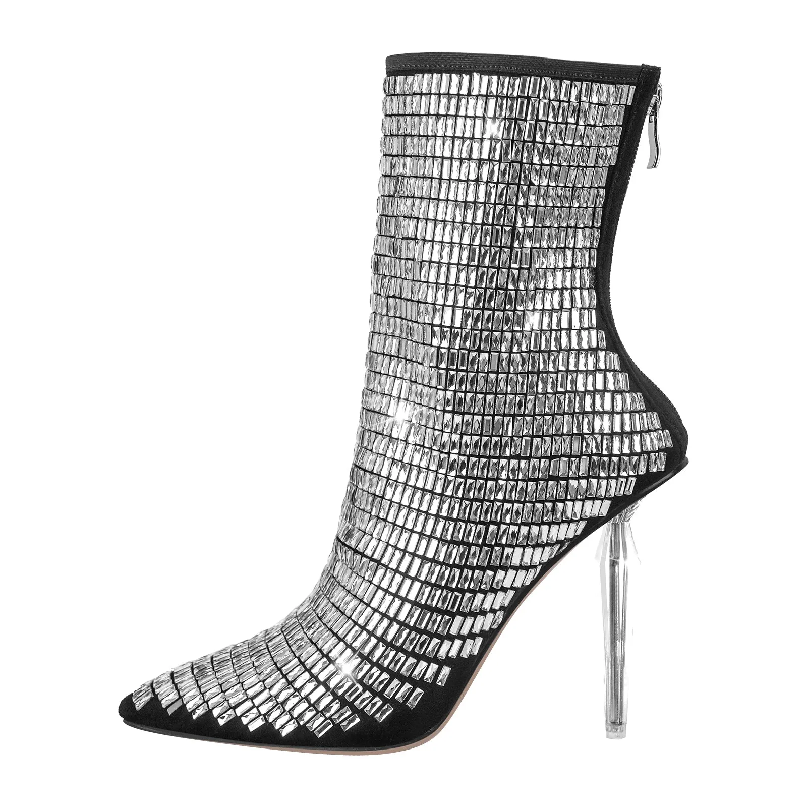 Rhinestone Pointed Toe Stiletto Clear Heel Ankle Boots sold by Onlymaker