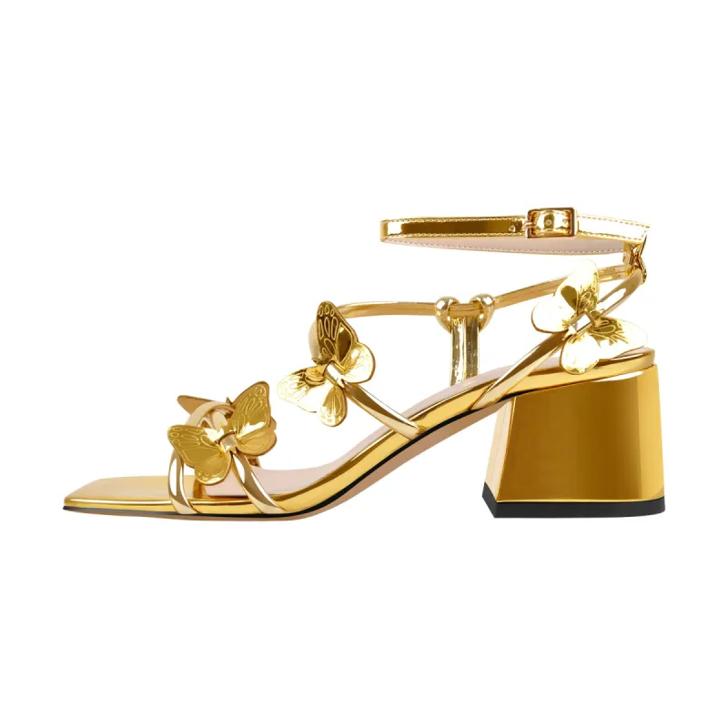 Ankle Strap Butterfly Decor Mid Chunky Heels Sandals sold by Onlymaker