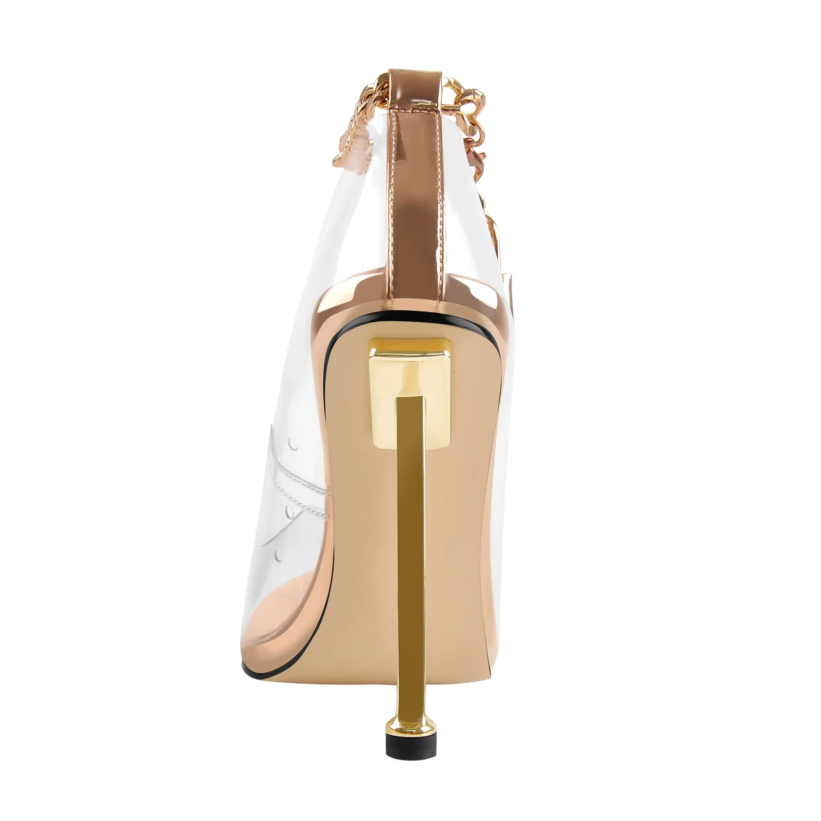 Clear Pointed Toe Metal Chain Lock High Metal Heels Stiletto Pumps sold by Onlymaker product image thumbnail 4