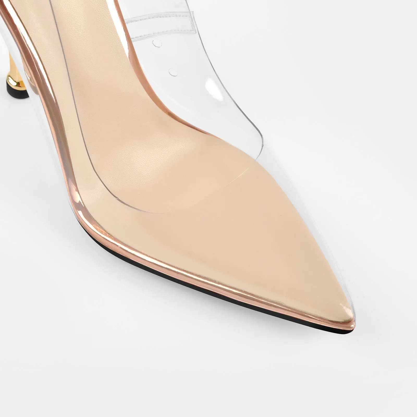 Clear Pointed Toe Metal Chain Lock High Metal Heels Stiletto Pumps sold by Onlymaker product image thumbnail 3