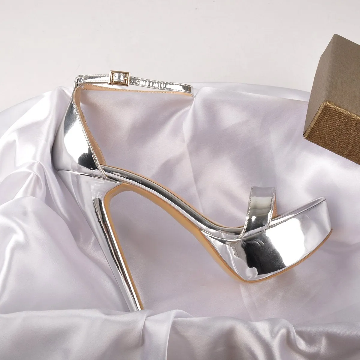 Silver Ankle Strap Platform Stiletto Single Band Sandals sold by Onlymaker product image thumbnail 3