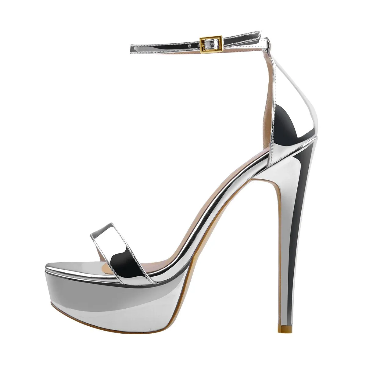 Silver Ankle Strap Platform Stiletto Single Band Sandals sold by Onlymaker