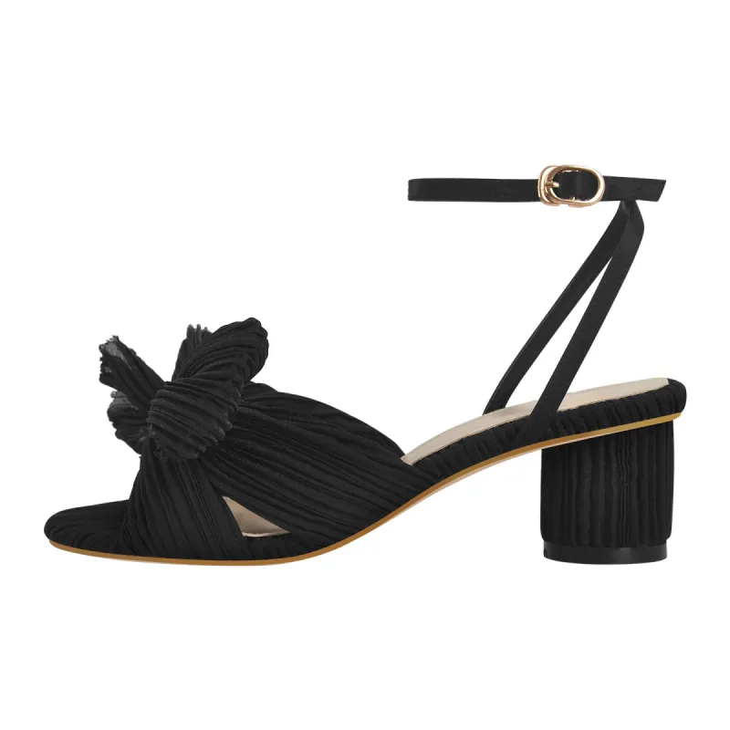 Pleated Bowknot Mid Chunky Heel Sandals sold by Onlymaker