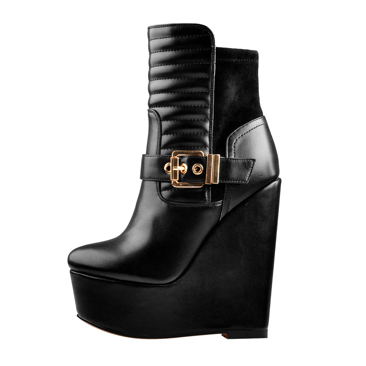Platform Zipper Metal Buckle Strap Round Toe Wedge Heel Ankle Boots sold by Onlymaker