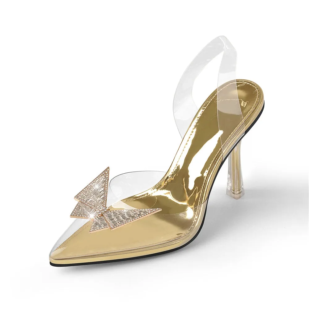 Pointed Toe Butterfly Clear High Heel Slingback Pumps sold by Onlymaker