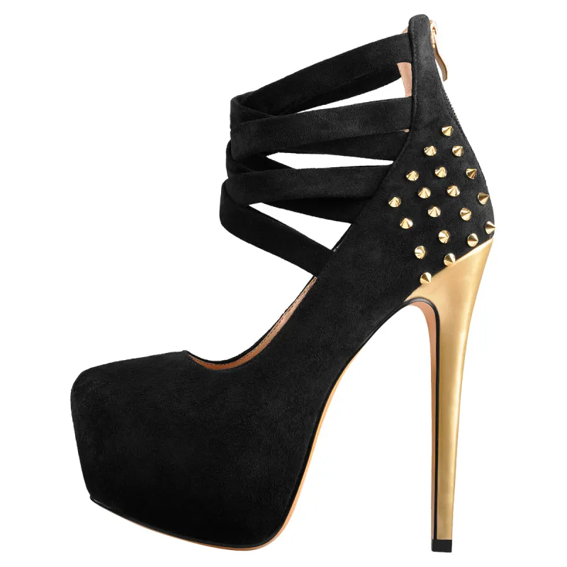 Round Toe Platform Metallic Rivet High Heel Pumps sold by Onlymaker