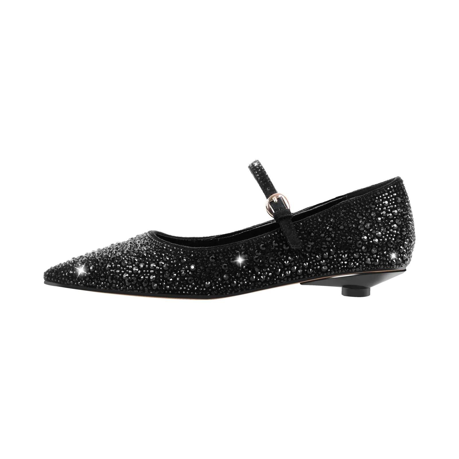 Rhinestone Pointed Toe Round Heel Flats sold by Onlymaker
