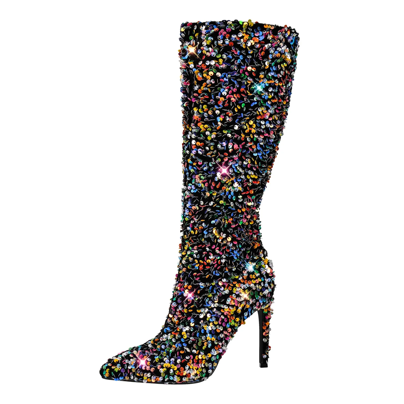 Sequins Pointed Toe Stiletto Knee Boots sold by Onlymaker product image thumbnail 2