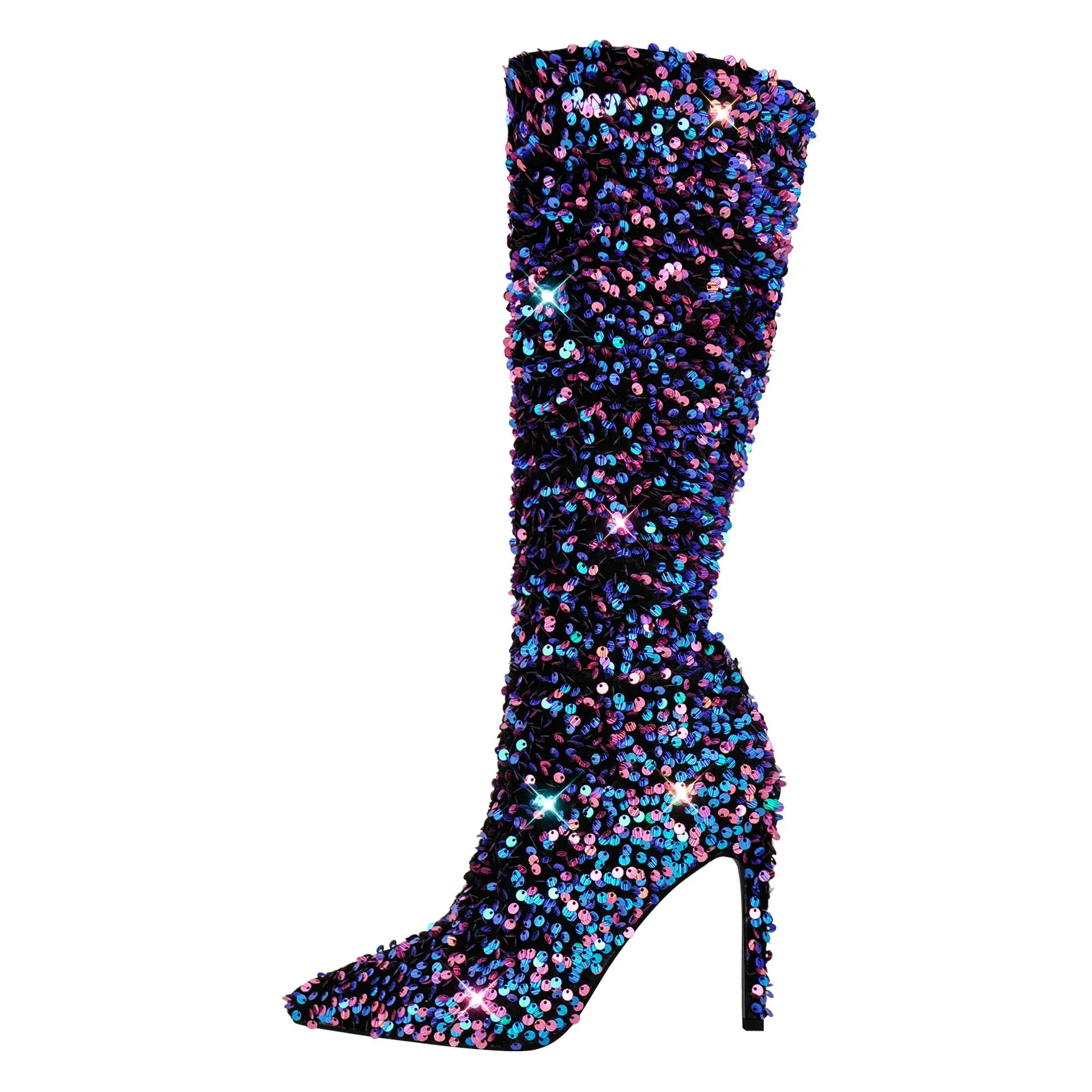 Sequins Pointed Toe Stiletto Knee Boots sold by Onlymaker product image thumbnail 4