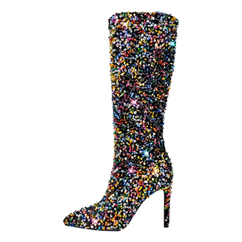 Sequins Pointed Toe Stiletto Knee Boots sold by Onlymaker