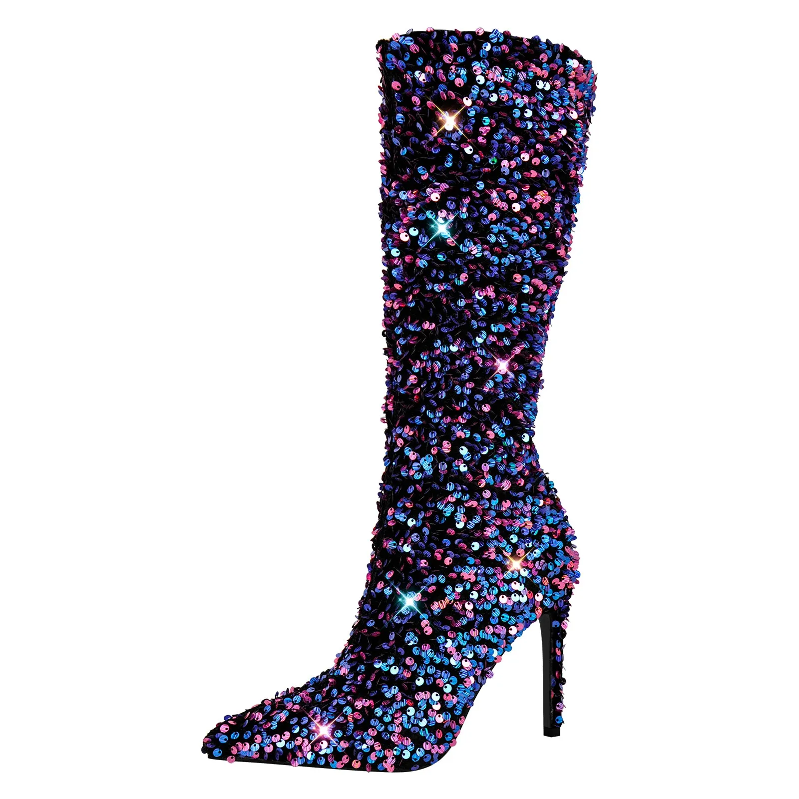 Sequins Pointed Toe Stiletto Knee Boots sold by Onlymaker product image thumbnail 5