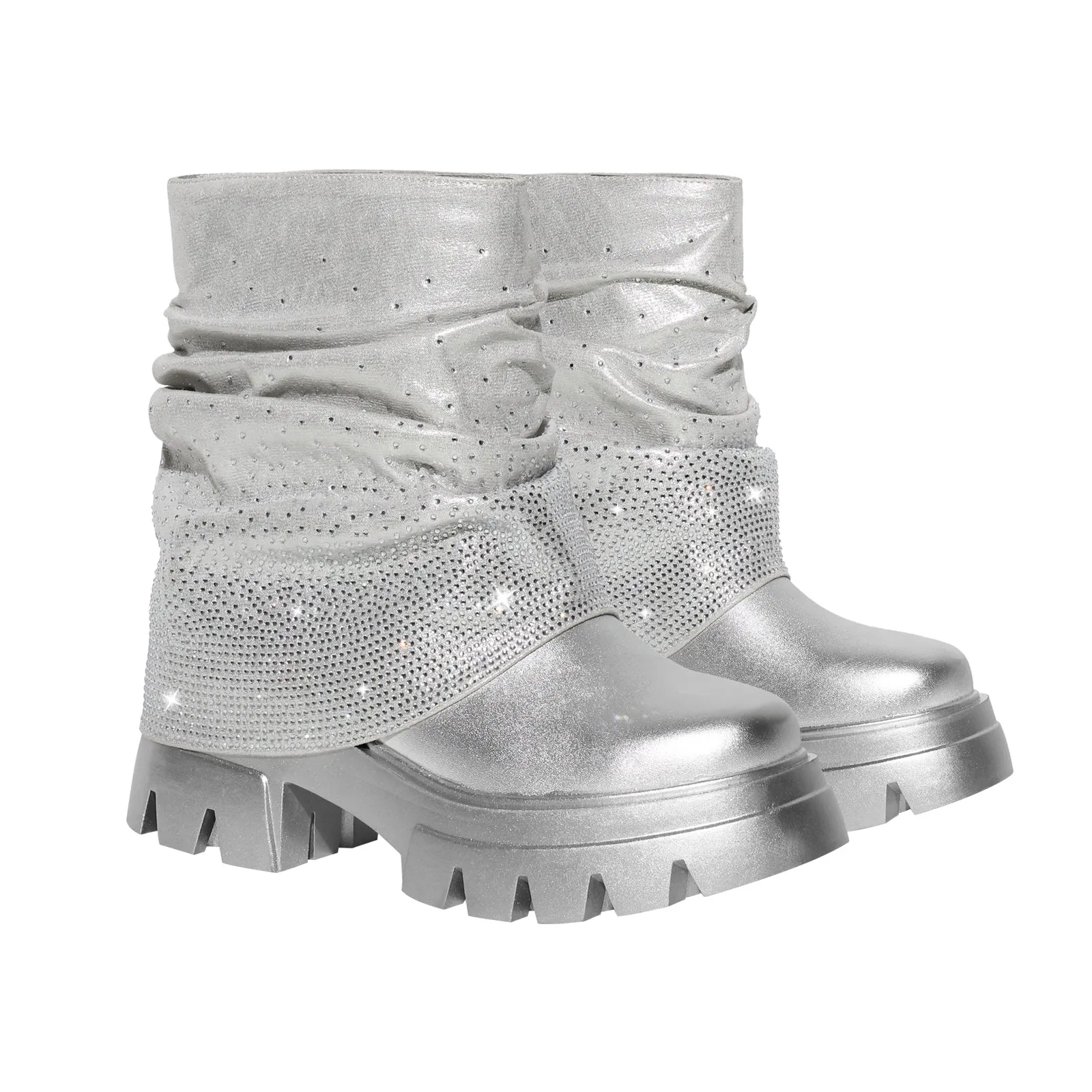 Round Toe Chunky Heel Rhinestone Fold Over Boots sold by Onlymaker product image thumbnail 3