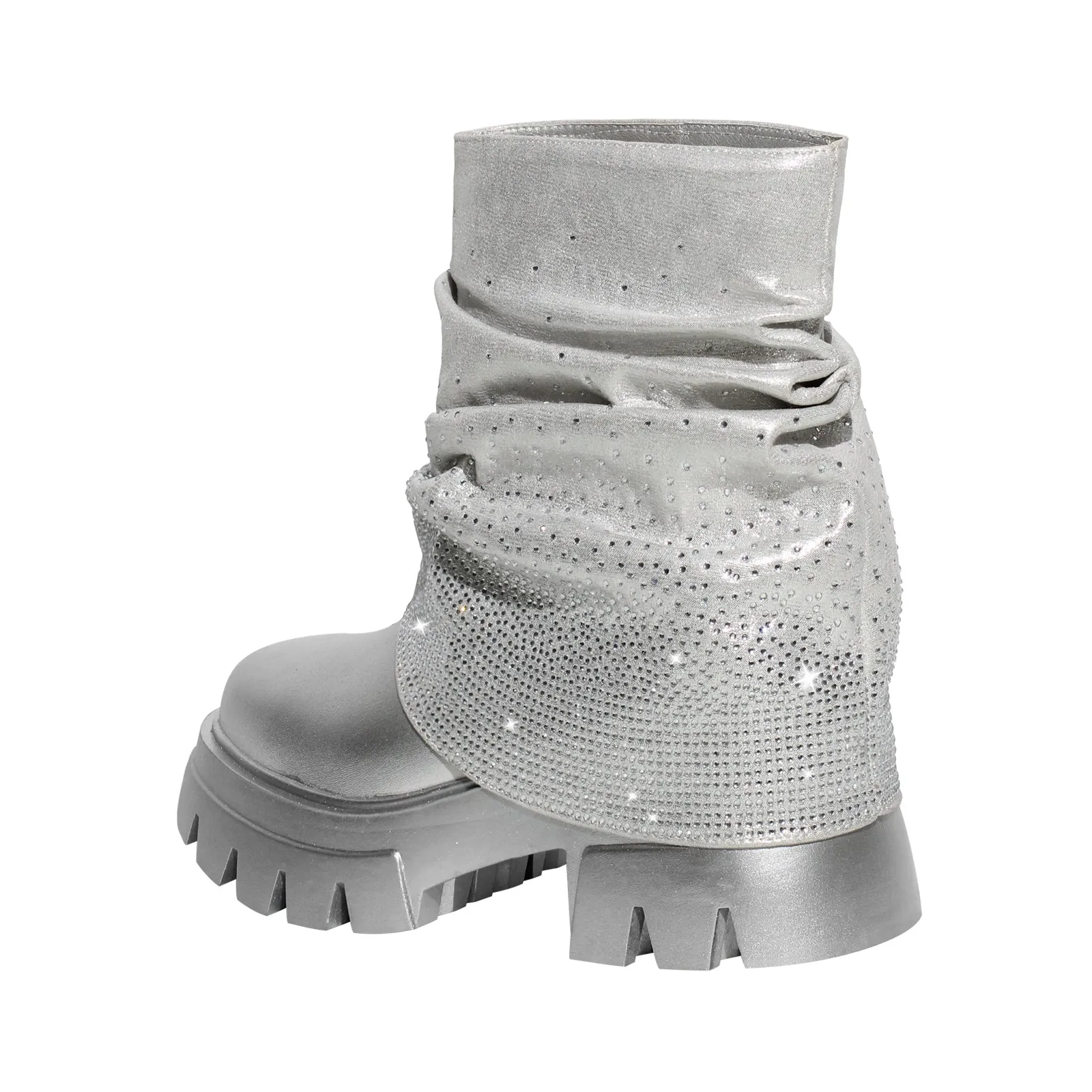Round Toe Chunky Heel Rhinestone Fold Over Boots sold by Onlymaker product image thumbnail 4
