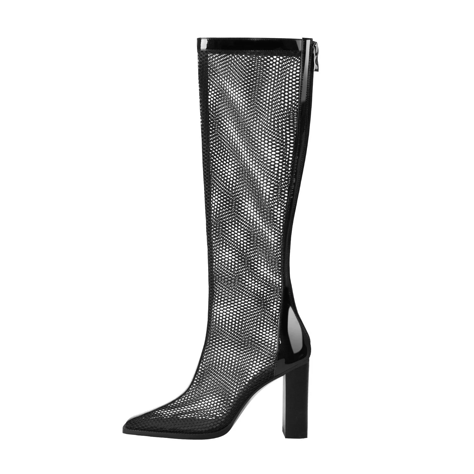 Black Mesh Square Toe Thigh High Boots sold by Onlymaker