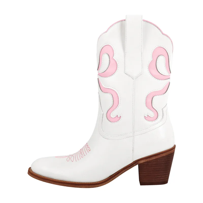 White Pointed Toe Bow Western Ankle Boots sold by Onlymaker