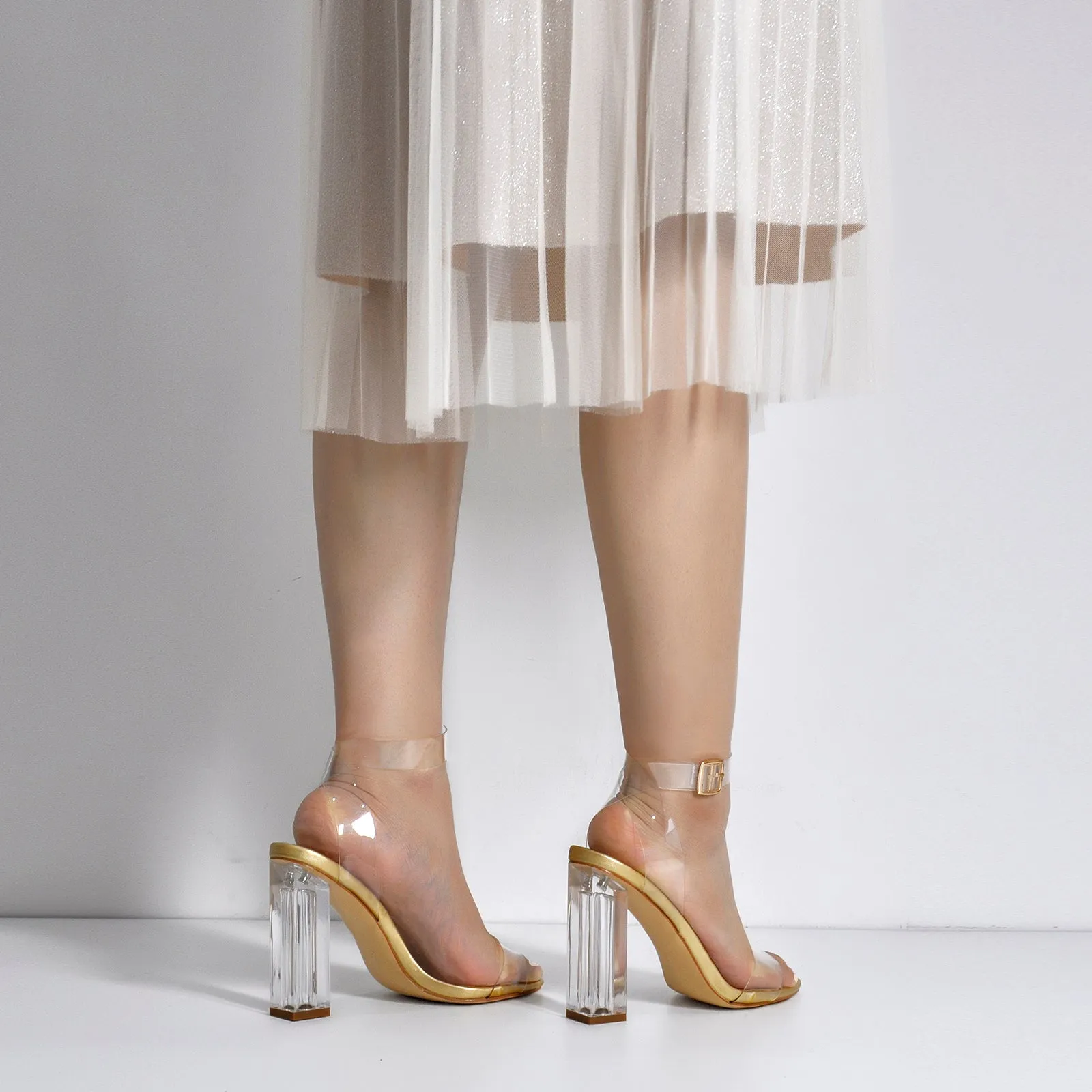 Clear Ankle Strap Perspex Chunky High Heel Sandals sold by Onlymaker product image thumbnail 3