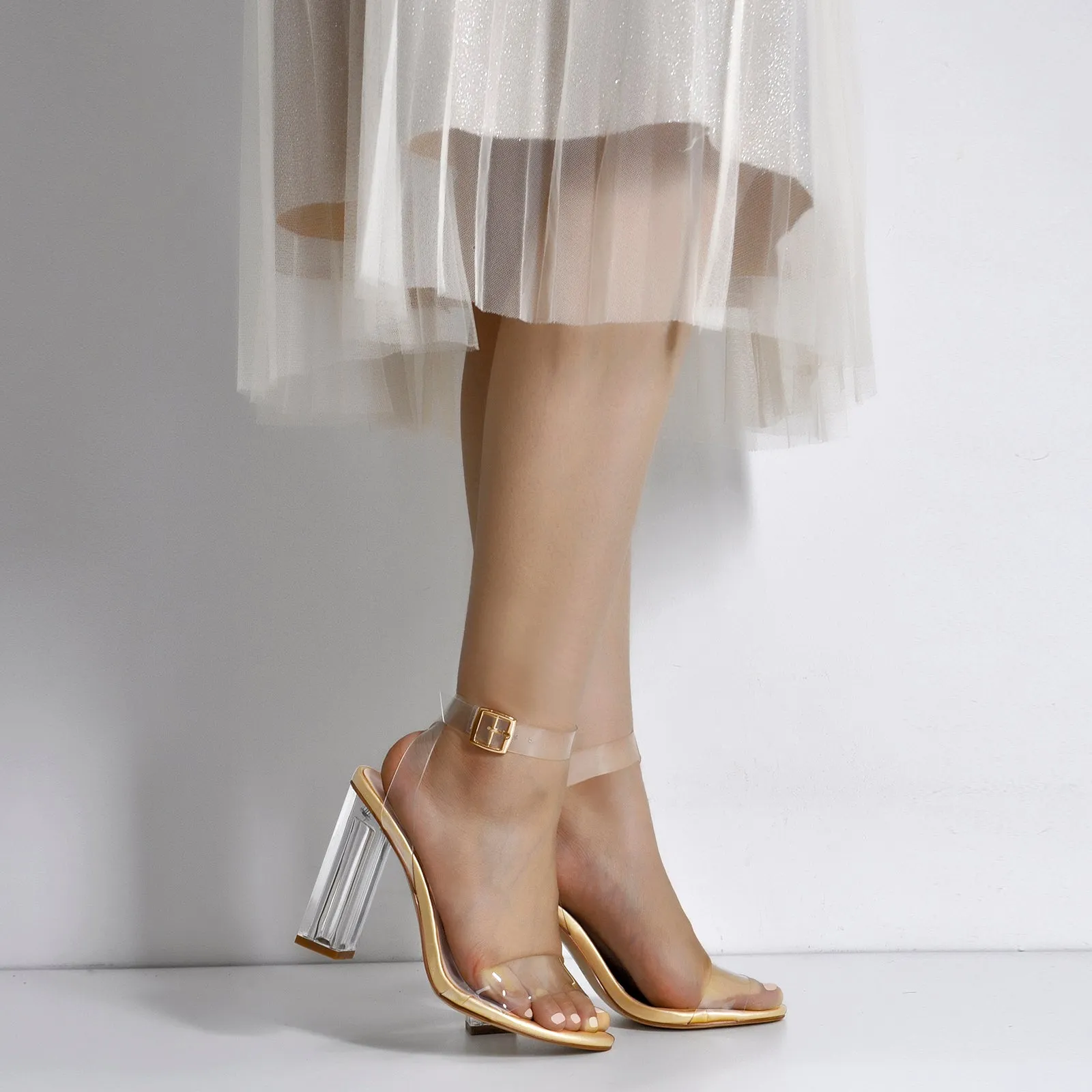 Clear Ankle Strap Perspex Chunky High Heel Sandals sold by Onlymaker product image thumbnail 2