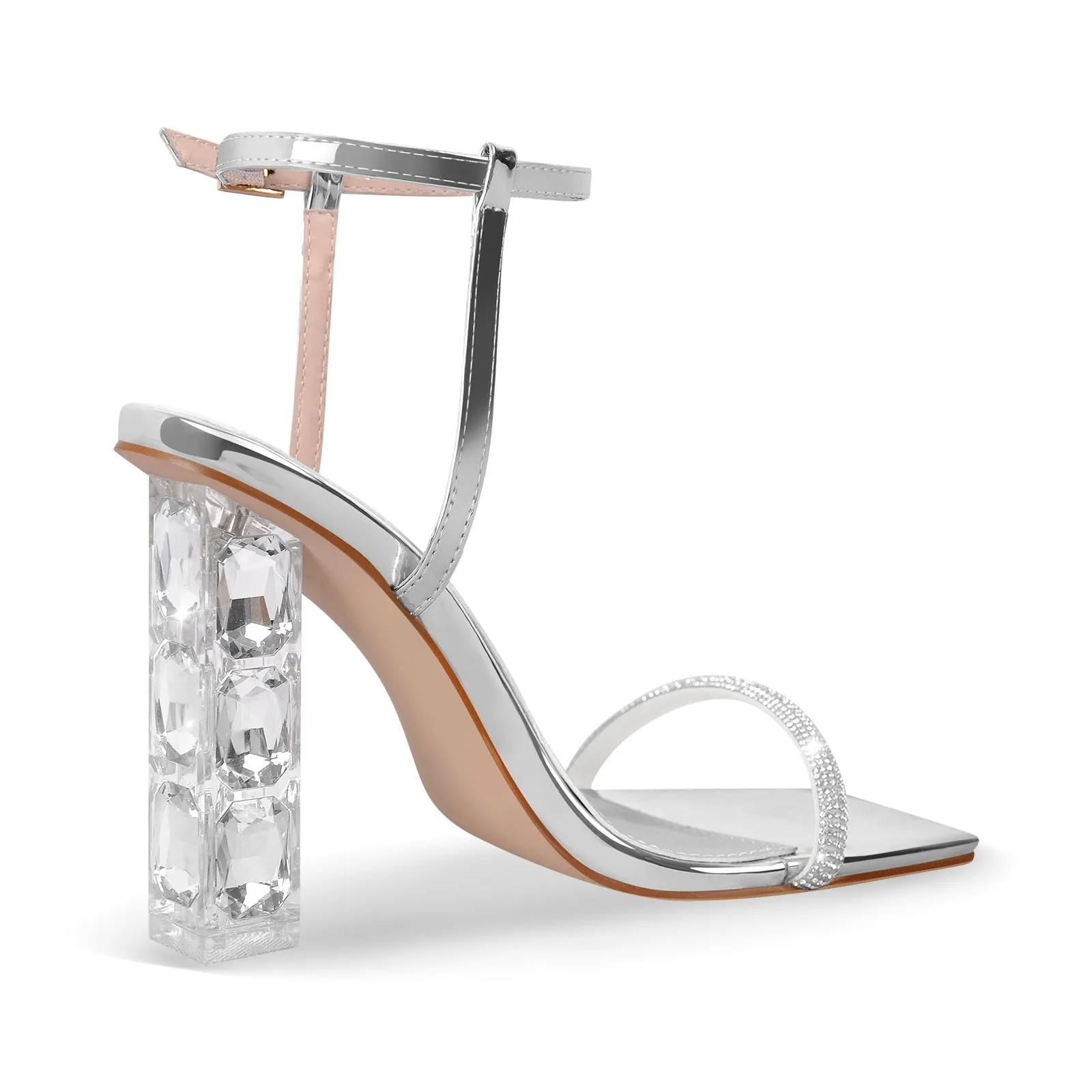 Rhinestone Buckle Strap Plexiglass Heels Sandals sold by Onlymaker product image thumbnail 3