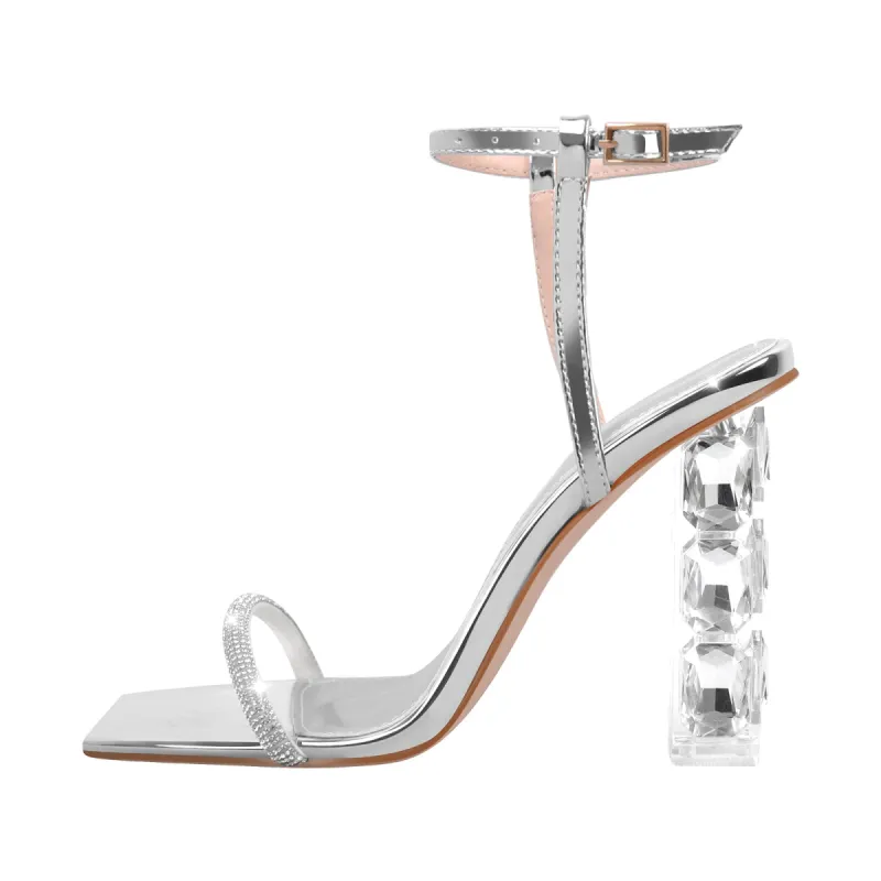Rhinestone Buckle Strap Plexiglass Heels Sandals sold by Onlymaker