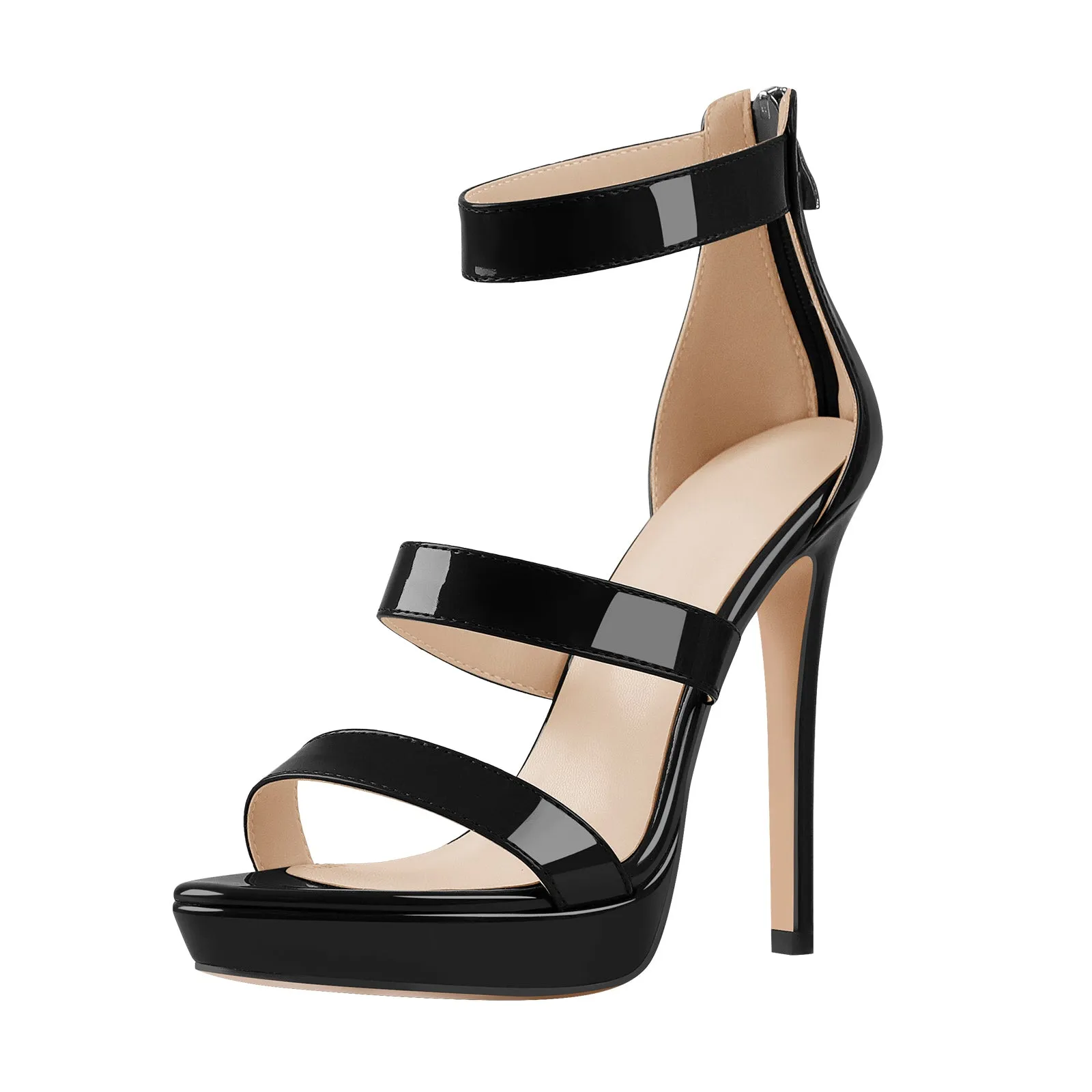 Black Ankle Zip Platform Stiletto Band Sandals sold by Onlymaker product image thumbnail 2