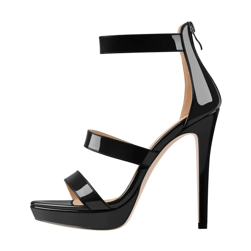 Black Ankle Zip Platform Stiletto Band Sandals sold by Onlymaker
