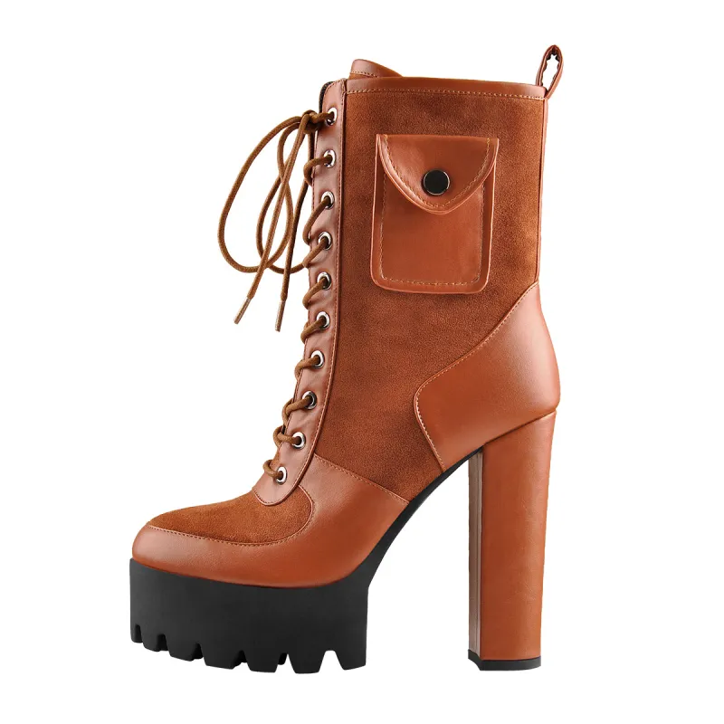 Platform Lace Up Chunky Heel Combat Pocket Fashion Ankle Boots sold by Onlymaker