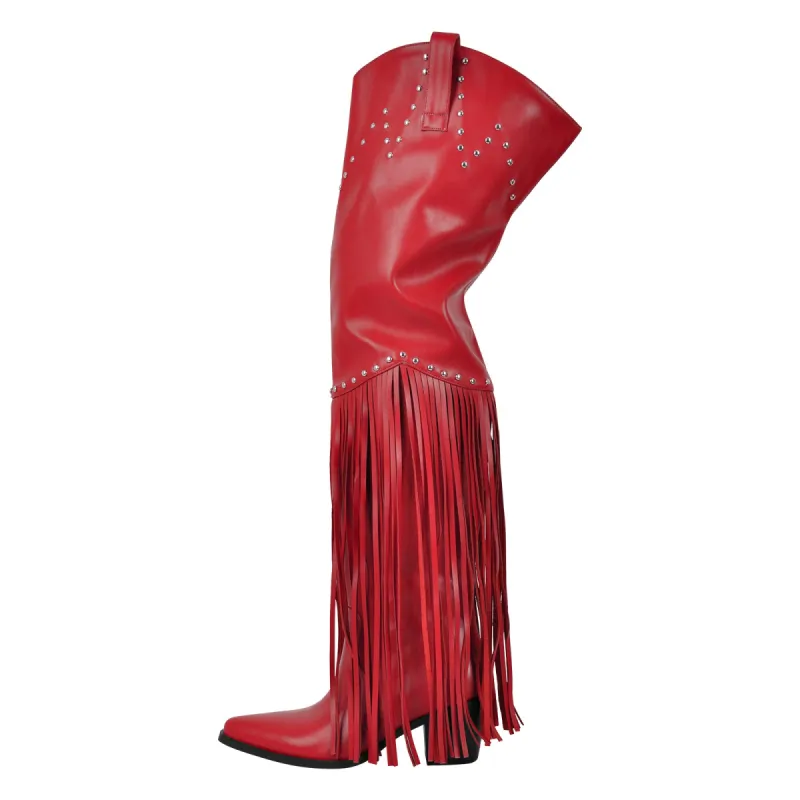 Chunky Heel Fringe Over The Knee Boots sold by Onlymaker