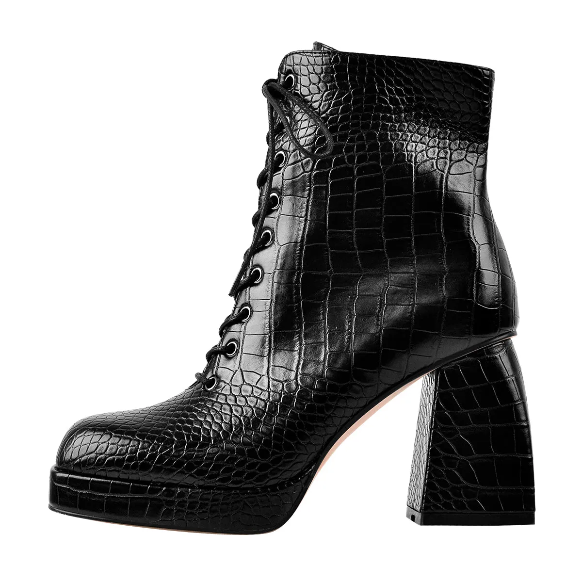 Black Square Chunky Heels Ankle Strap Platform Boots sold by Onlymaker