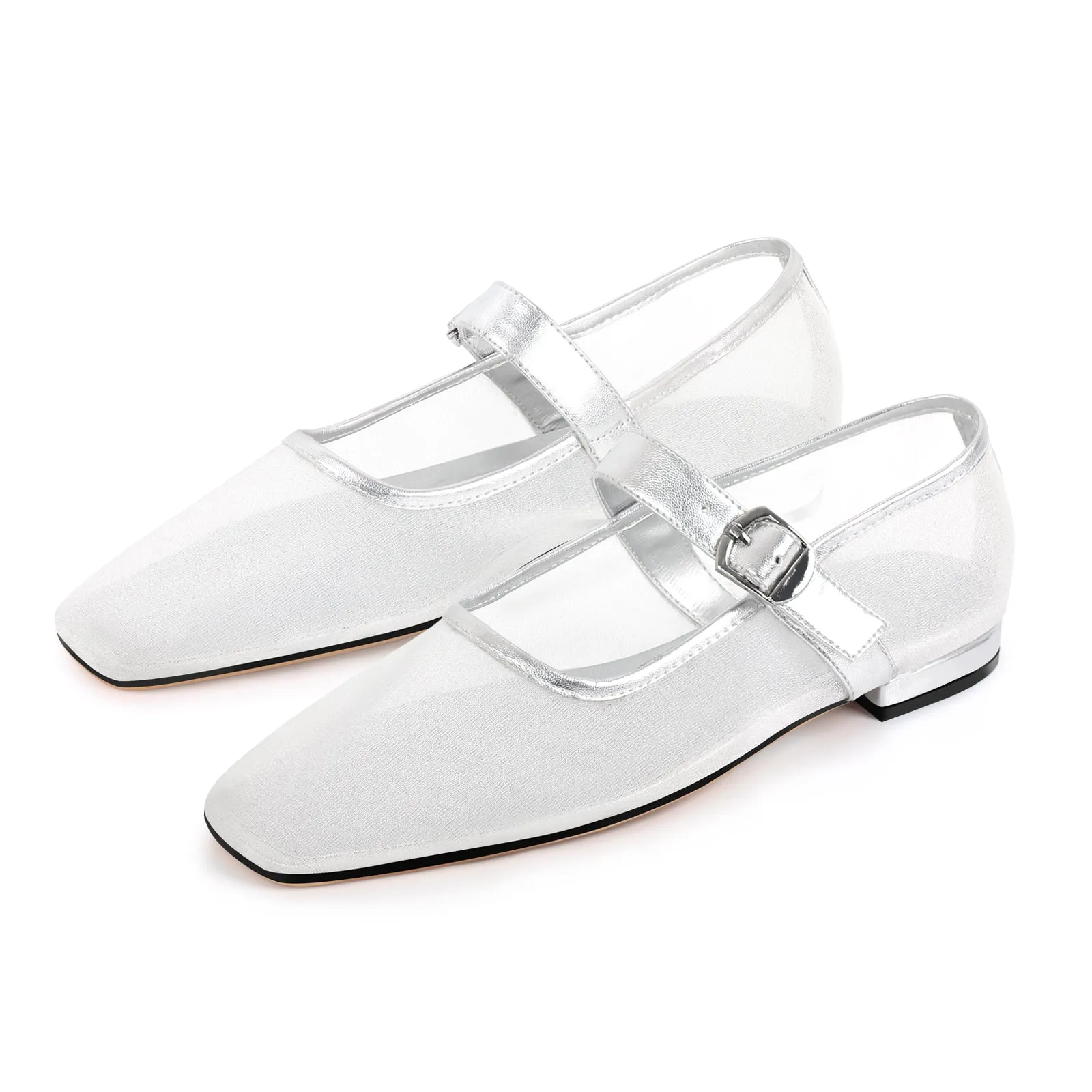 Square Toe Mesh Buckle Strap Flats sold by Onlymaker product image thumbnail 2