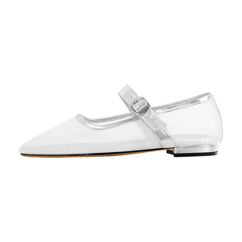 Square Toe Mesh Buckle Strap Flats sold by Onlymaker