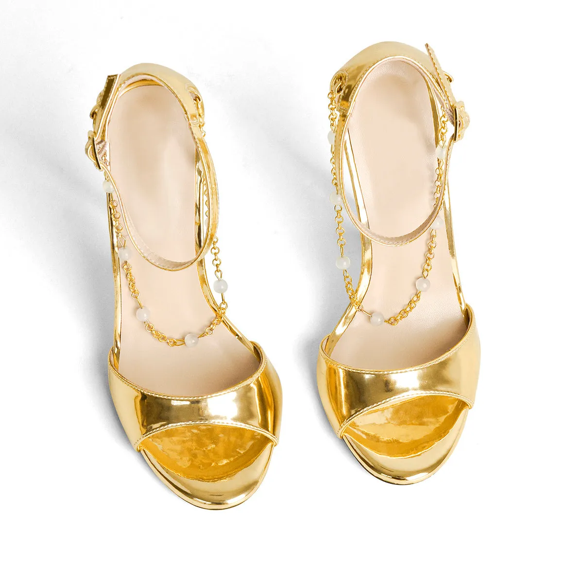 Gold Pearl Metal Chain Ankle Strap Open Toe High Heel Sandals sold by Onlymaker product image thumbnail 4